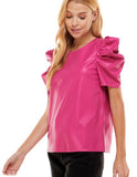 Magenta Leather Puffy Sleeve Top