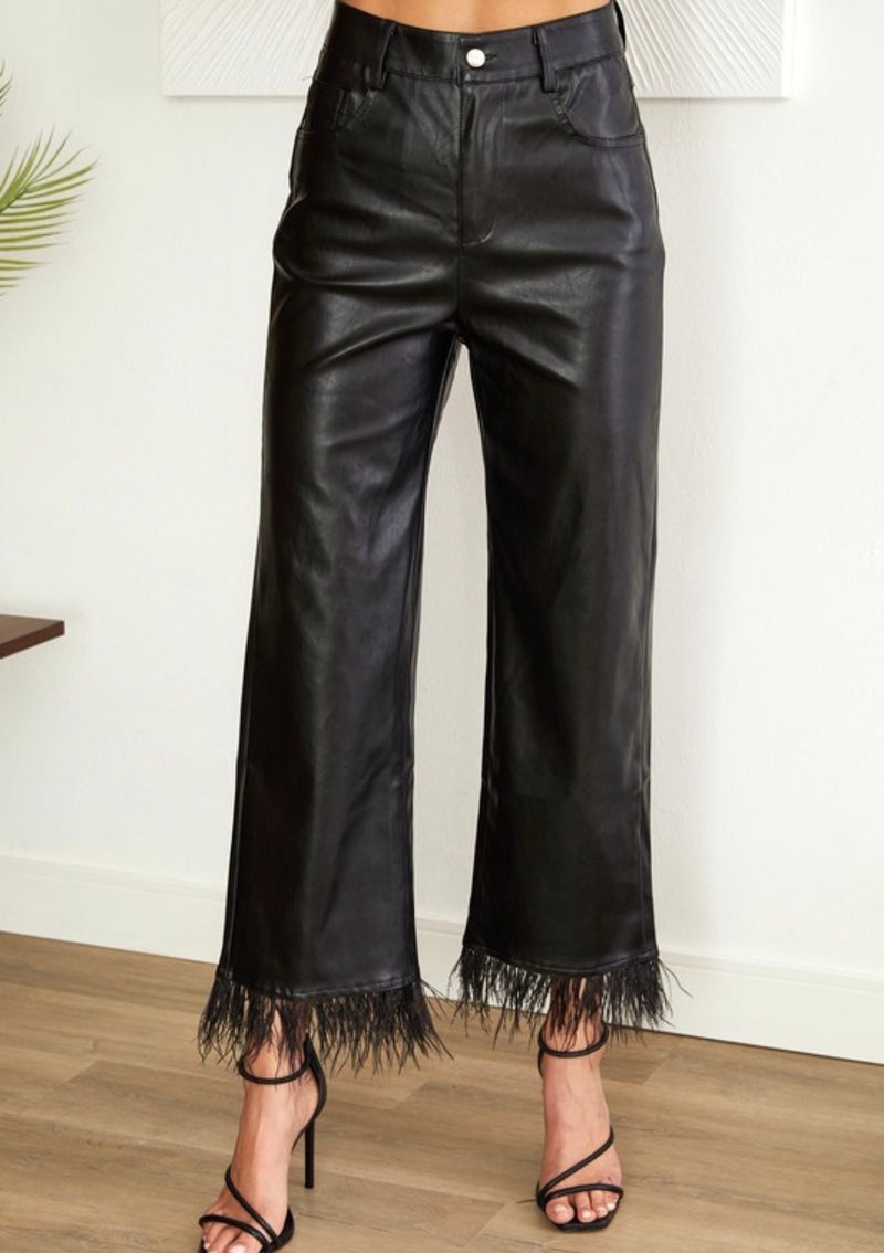 Leather Feather Fringe Pants