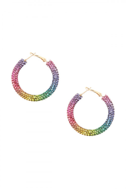 Rainbow Bright Rhinestone Hoops