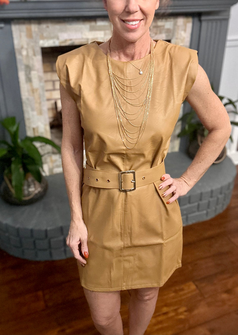 Leather Padded Shoulder Dress