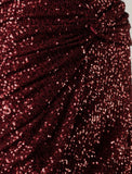 Burgundy Twist Front Sequins Skirt