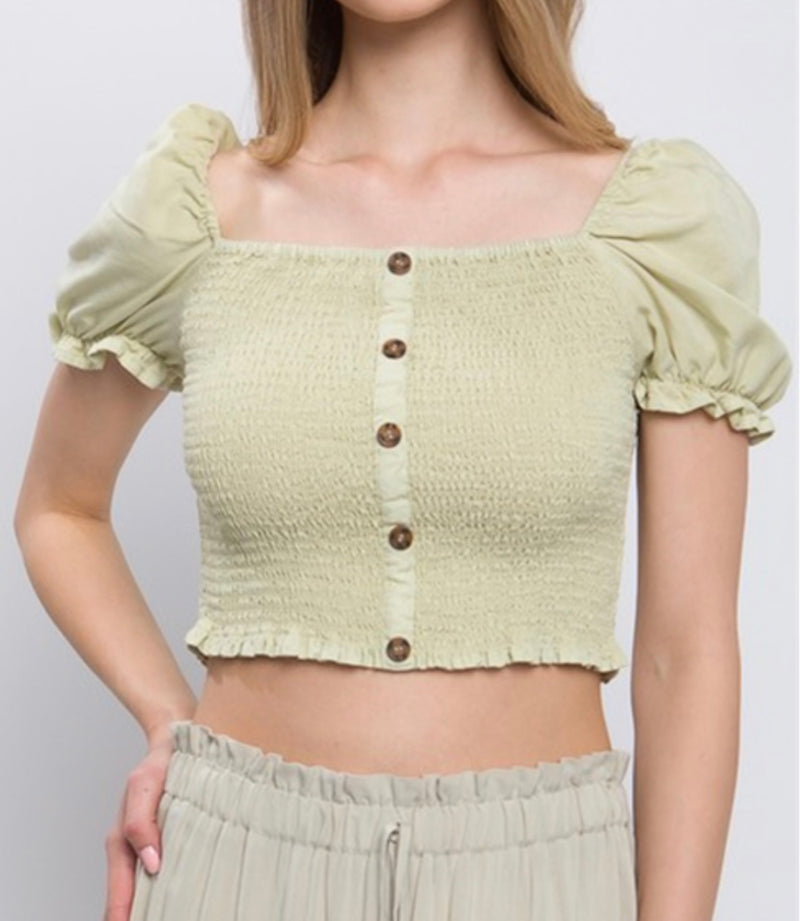 Aloe Smock Button Crop Top
