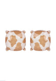 Tan Cow Glass Stud Earrings