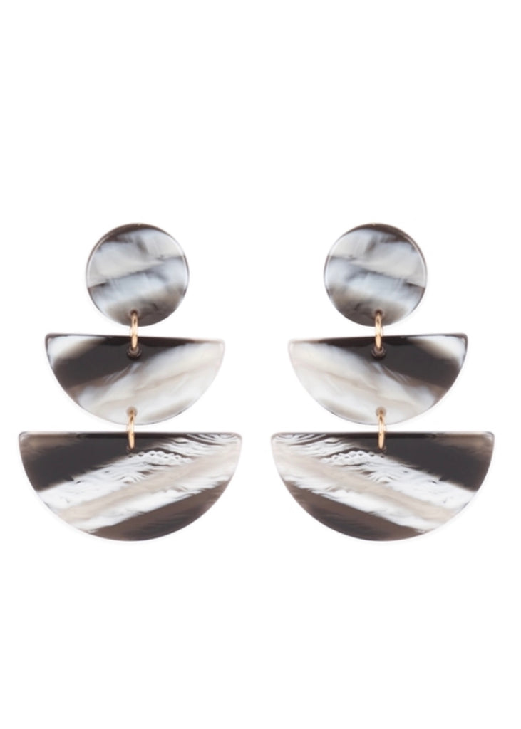 Black Marble Half Moon Acrylic Earrings