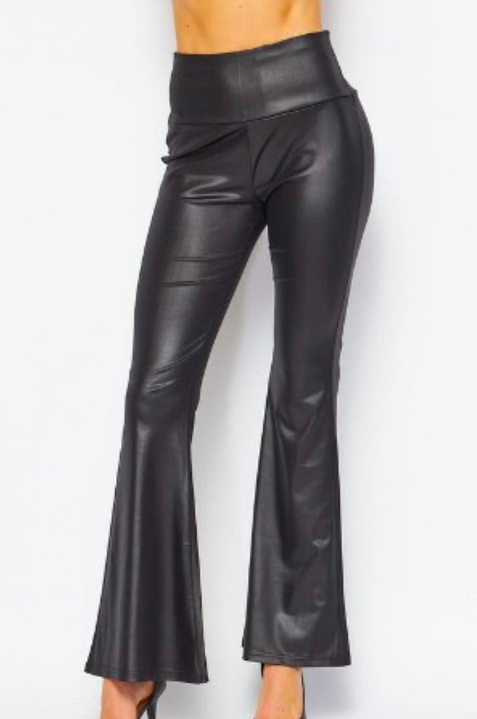 Faux Shimmering Leather Flare Pants