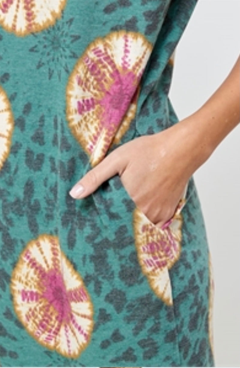 Teal Magenta Shoulder Pad Dress