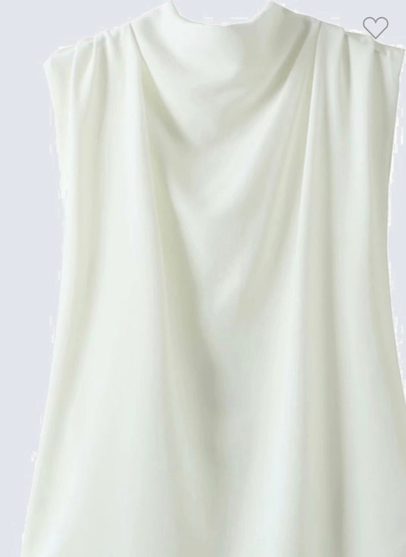 White Cowl Neck Sleeveless Top