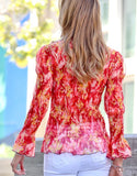 Red Floral Mix Smock Sheer Top