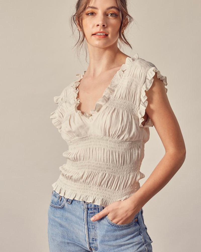 Smock Pleated Ruffle Top