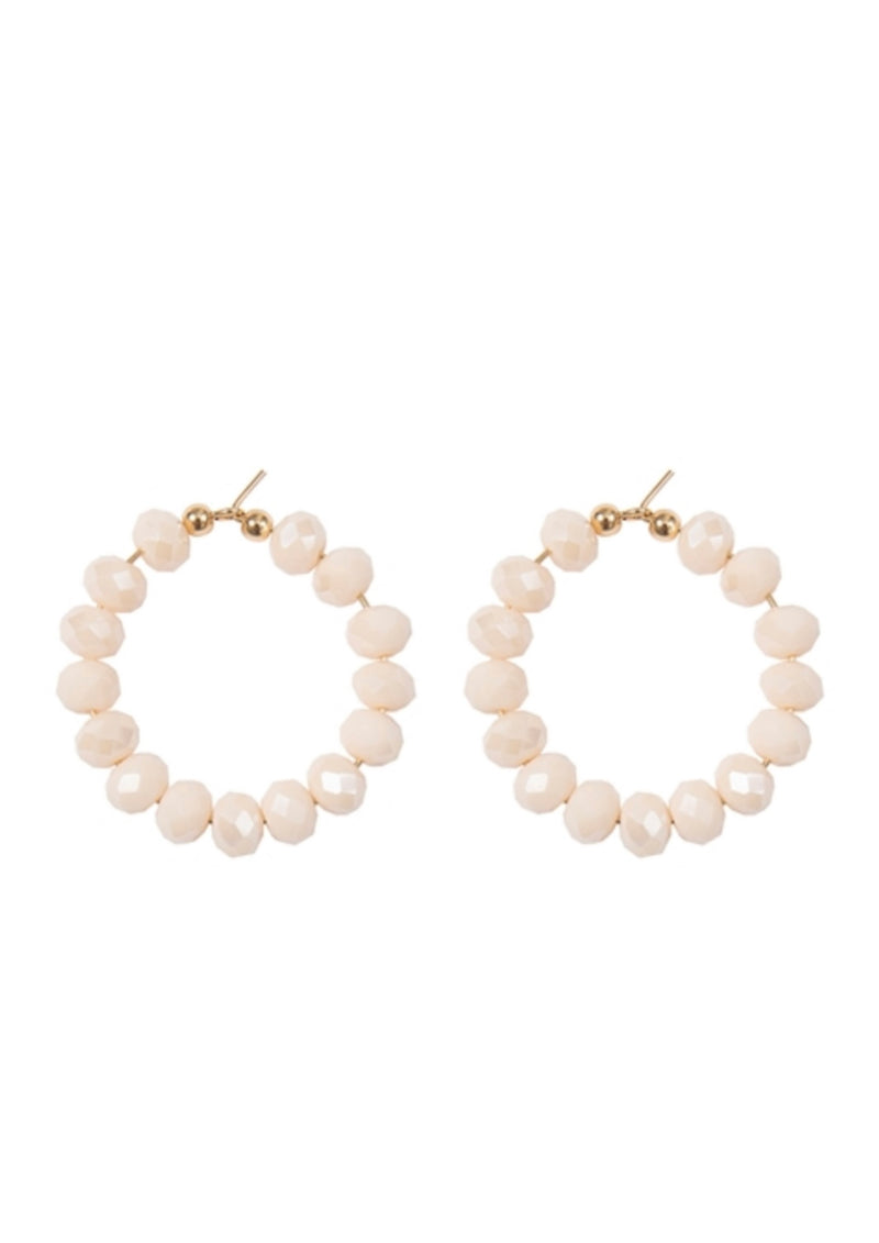 Ivory Stone Beaded Hoop Earrings