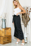 Black Ribbon Tie Wide Leg Silk Pants