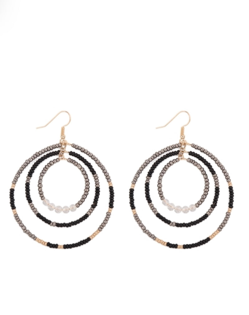 Open Circle Beaded Statement Earrings