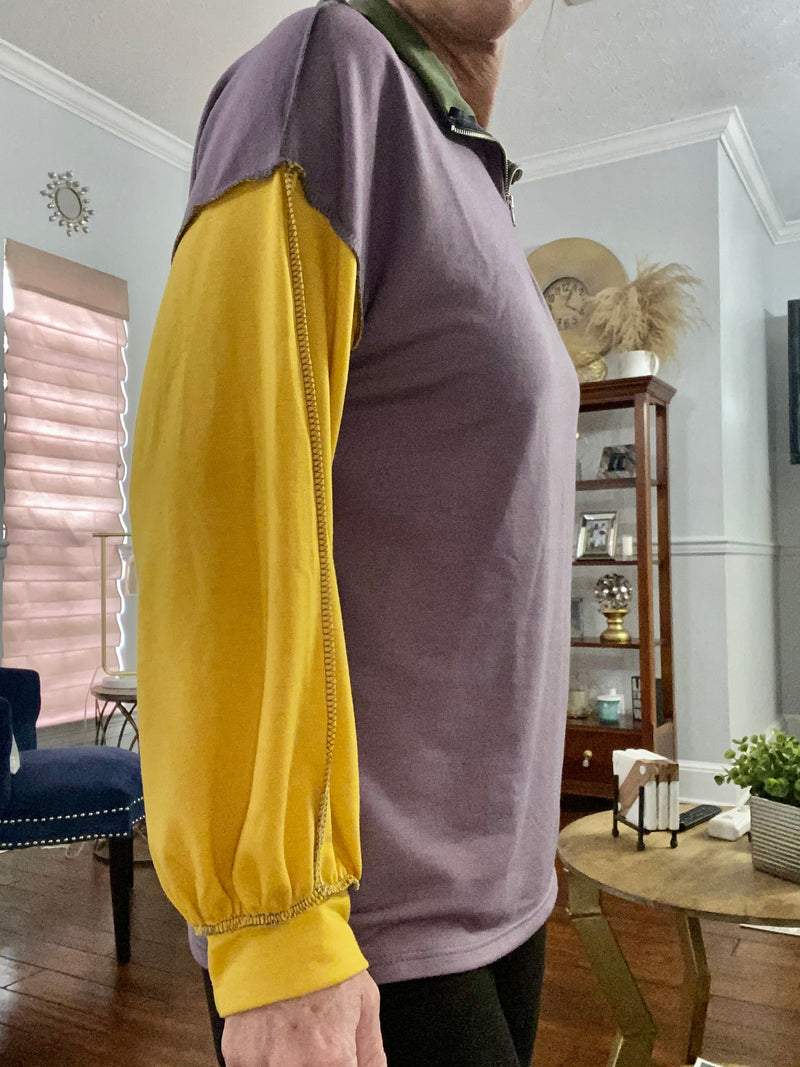 Tri Color Zip Up Mardi Gras Top