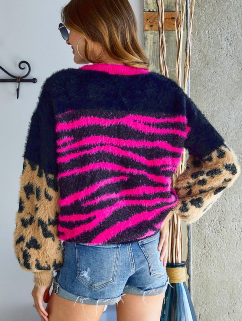 Multi Print Fuchsia Sweater