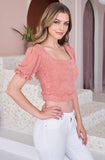 Coral Pink Puffy Sleeve Crop Top