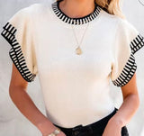 Black and Cream Tiered Knit Top