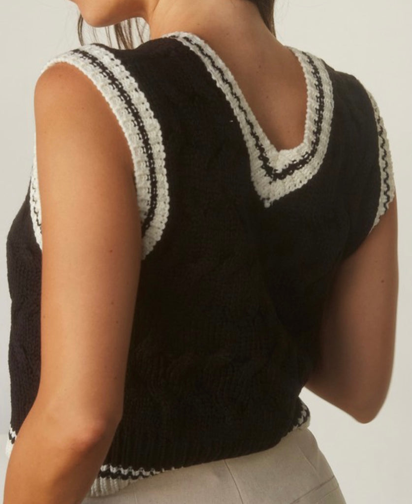 Black and white Cable Knit Vest