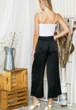 Black Ribbon Tie Wide Leg Silk Pants