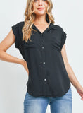 Button Down Collar Sleeveless Top
