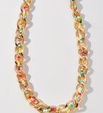 Chain Link Multi Color Beaded Necklace