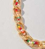 Chain Link Multi Color Beaded Necklace
