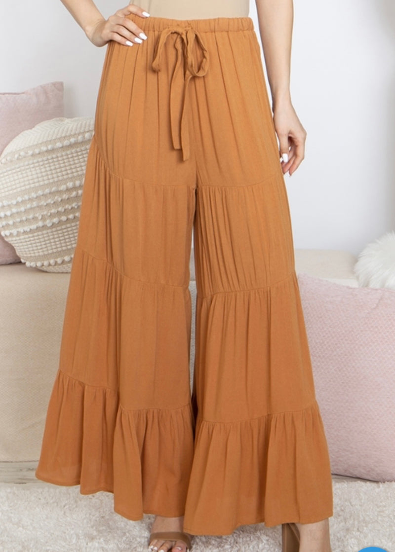 Camel Tiered Palazzo Pants