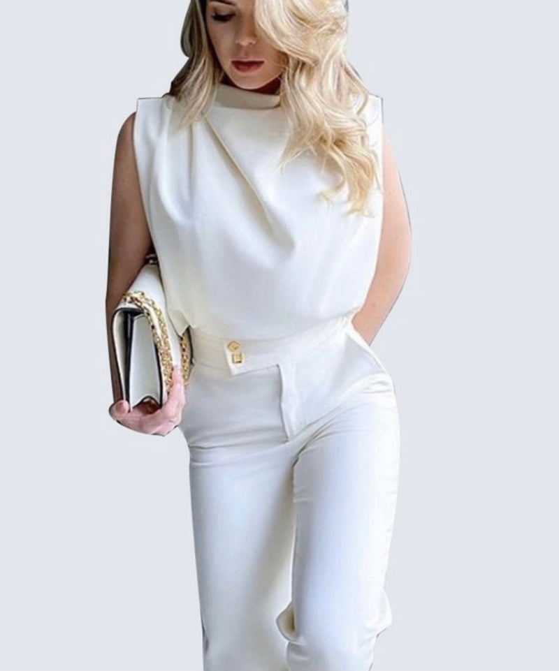 White Cowl Neck Sleeveless Top