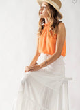 Orange Ruffle Tie Halter top