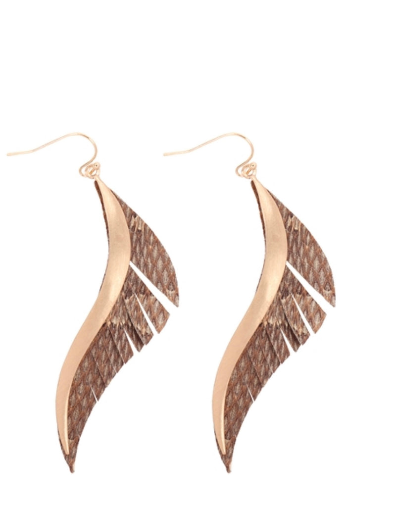 Satin Gold Black Leather Fringe Earrings