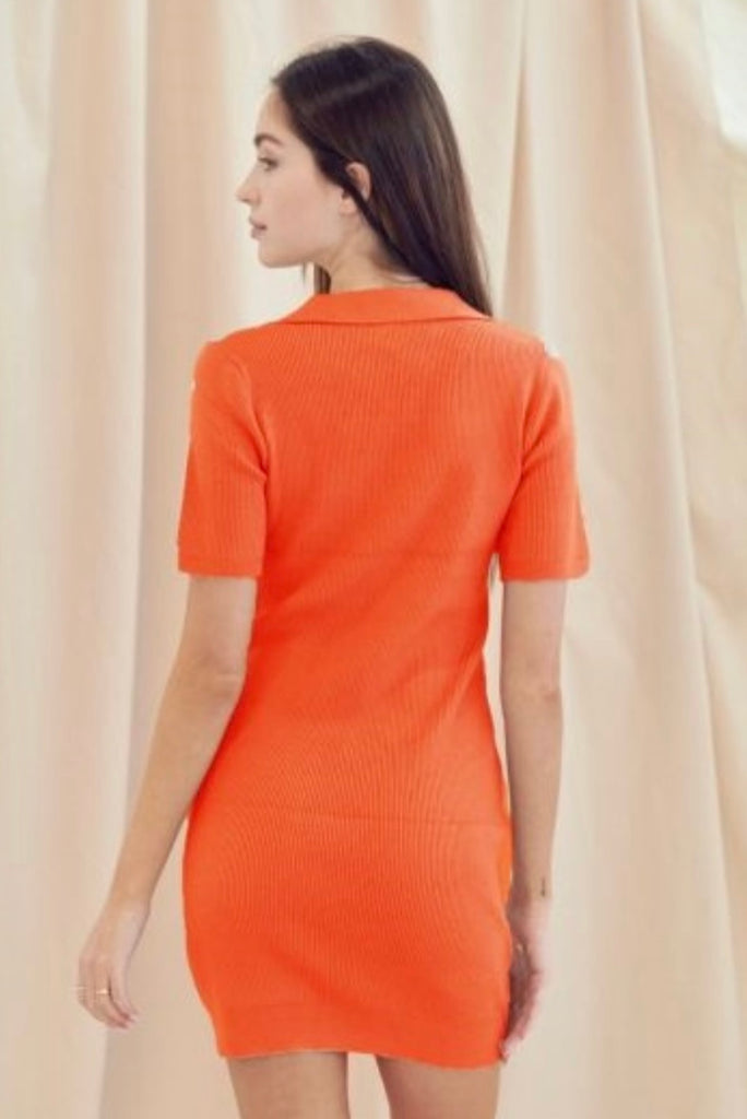 Orange Minimalist Polo Knit Dress