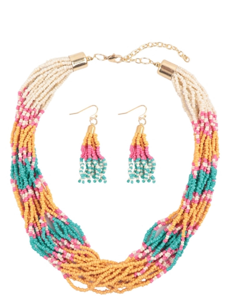 Beaded Multi Layered Necklace Set