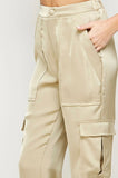 Light Olive Silky Cargo Jogger Pants