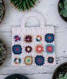 Crochet White Multi Pattern Tote Bag