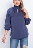 Navy Keyhole Smock High Neck Top