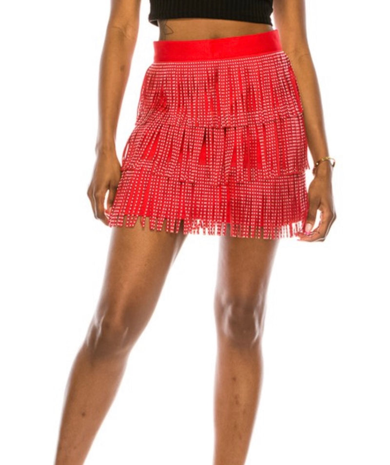 Red Beaded Fringe Skirt