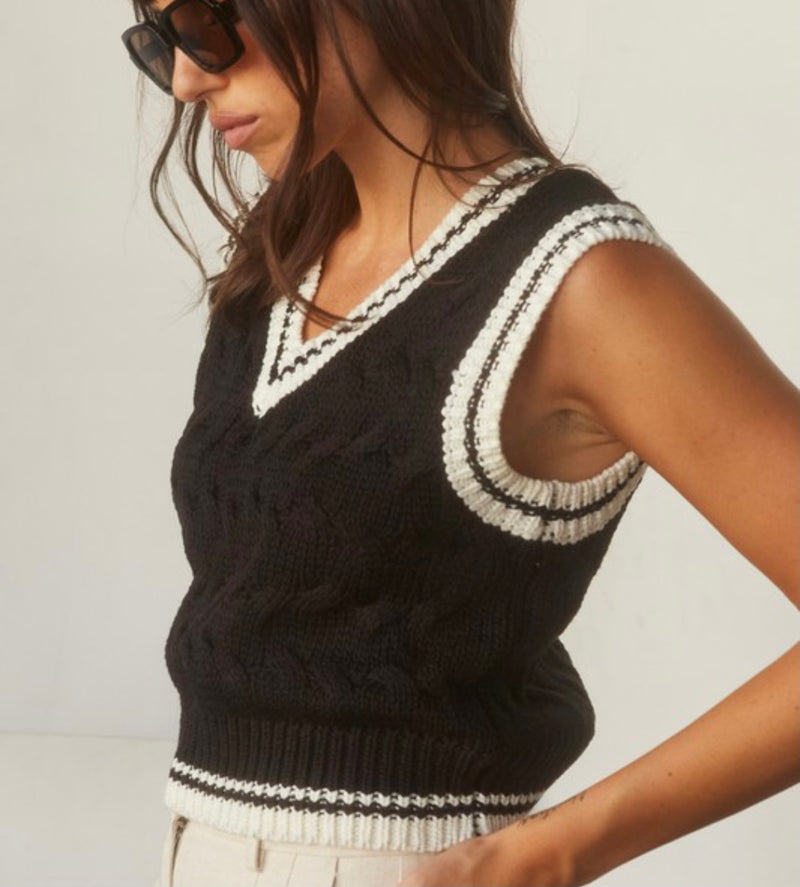 Black and white Cable Knit Vest