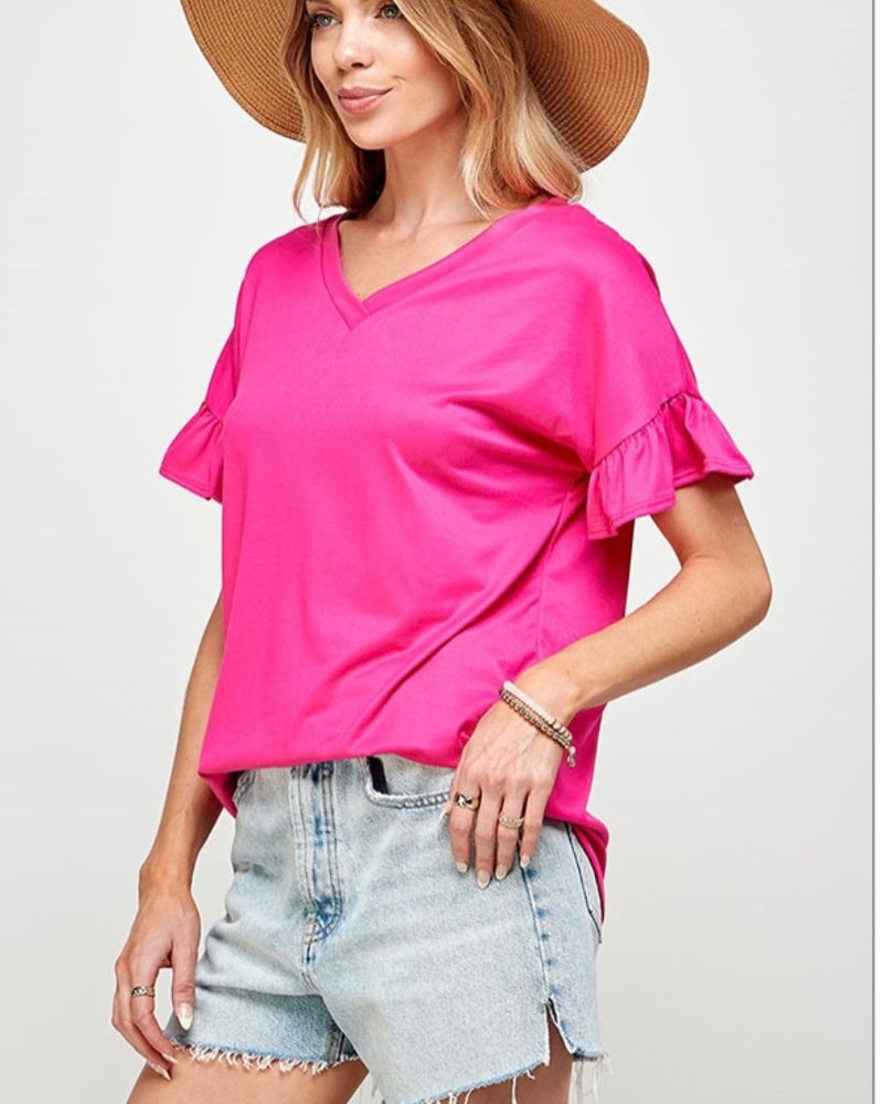 Fuchsia Ruffle Sleeve Top