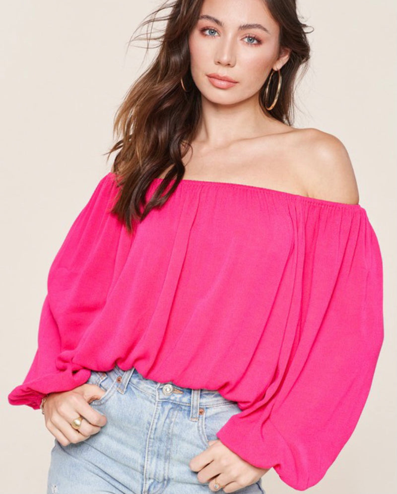 Vivid Pink Off Shoulder Top